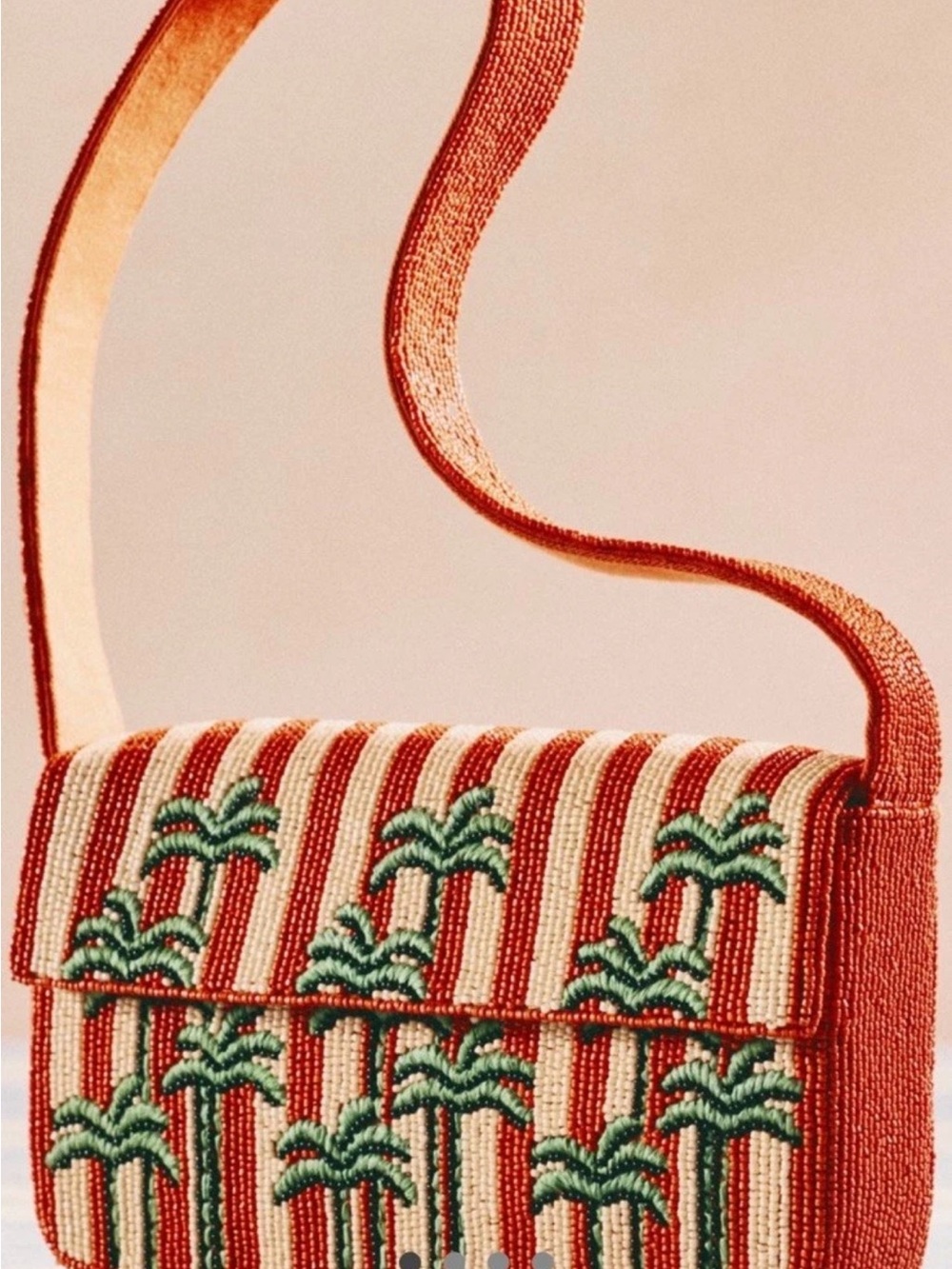 Anthropologie NWT Beaded Palm Stripe Crossbody Bag - orange & Green